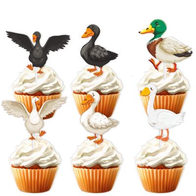18pcs Glitter Cupcake Topper Animal Duck Theme Decor Supplies Boys Girls Happy Birthday Party Decorations