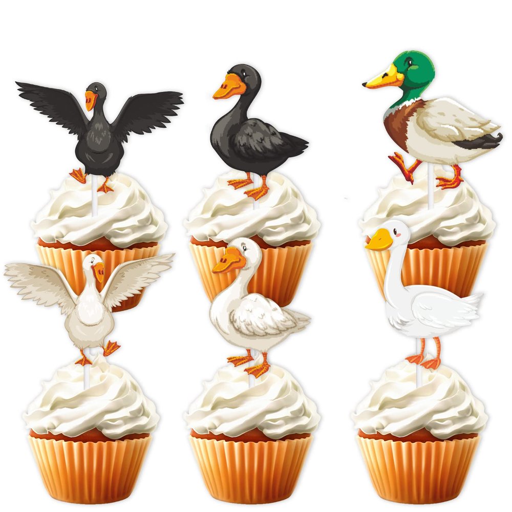 18pcs Glitter Cupcake Topper Animal Duck Theme Decor Supplies Boys Girls Happy Birthday Party Decorations