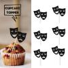 18pcs Black Glitter Mask Dessert Cupcake Topper Movie Night Theme Decor Supplies Men Women Boy Girl Happy Birthday Party Decorations view 2