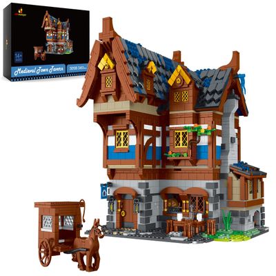 JMBricklayer Medieval 30108 House Building Sets for Adults - Creative Tavern Medieval Castle Construction Toys, Collectible Display Model Kits, Office or Room Decor Gifts for Adult