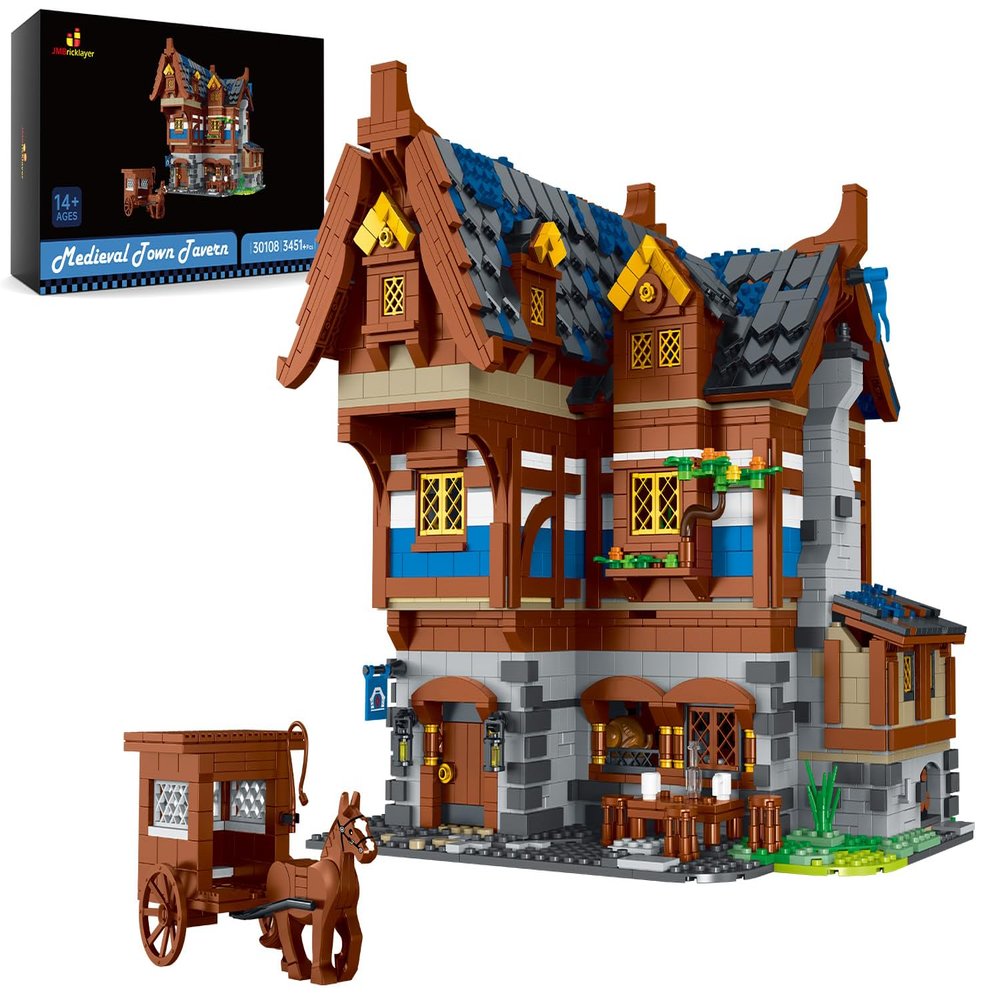JMBricklayer Medieval 30108 House Building Sets for Adults - Creative Tavern Medieval Castle Construction Toys, Collectible Display Model Kits, Office or Room Decor Gifts for Adult