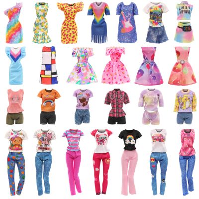 BARWA 10 Sets Doll Clothes Including 5 Fashion Floral Dresses 5 Sets Casual Outfits Tops and Trousers, Shorts for 11.5 inch Girl Dolls