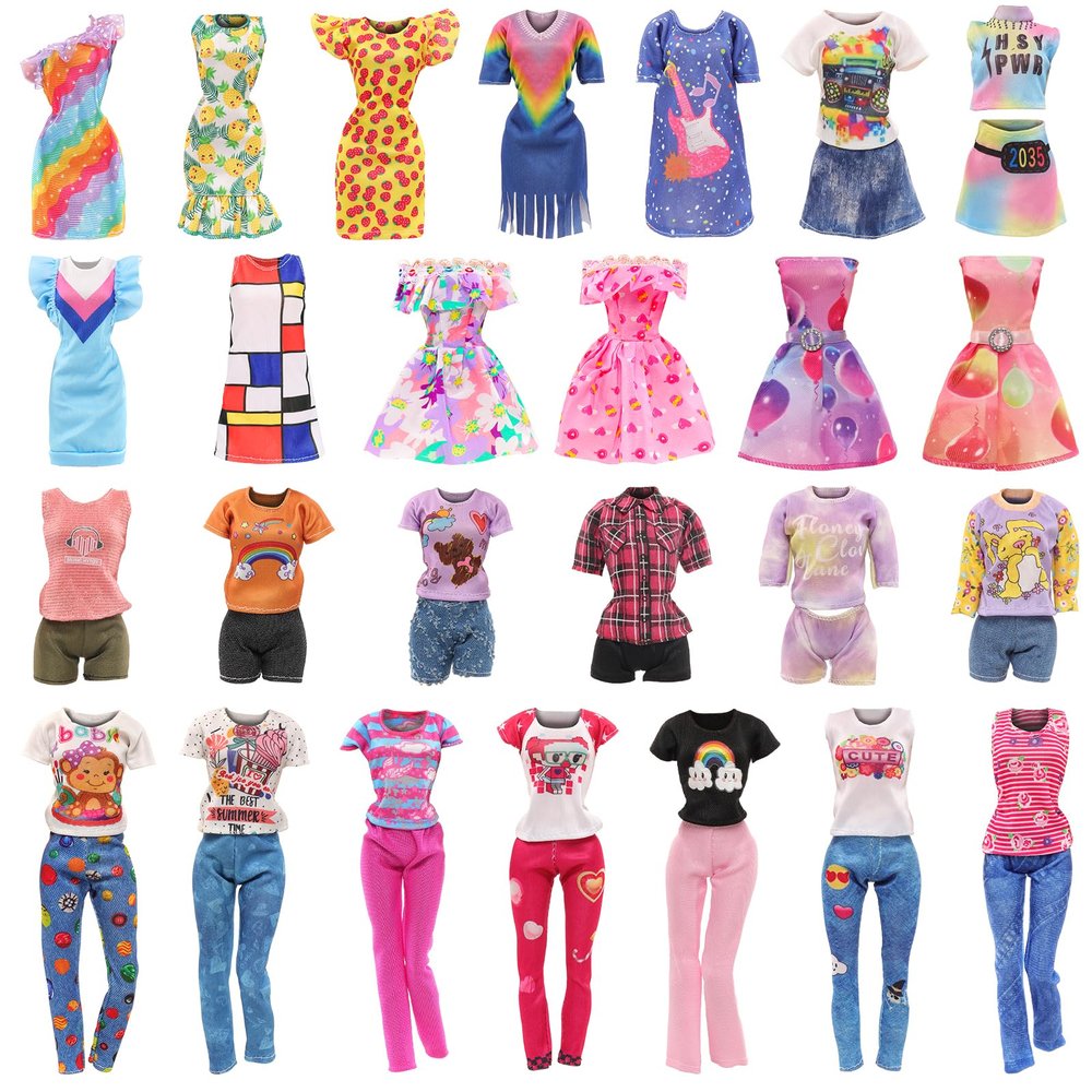 BARWA 10 Sets Doll Clothes Including 5 Fashion Floral Dresses 5 Sets Casual Outfits Tops and Trousers, Shorts for 11.5 inch Girl Dolls