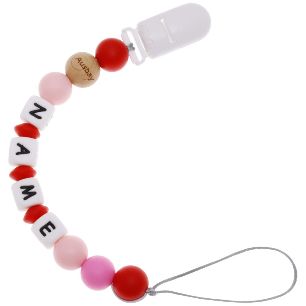 Personalized Multicolor Stroller Clip with Name (Red)