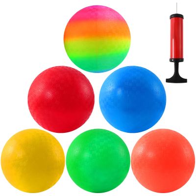 Nakotii 6PCS Playground Balls,8.5 Inch Inflatable Dodge Balls,Dodgeball Balls,Rubber Bouncy Dodge Ball with 1 Hand Pump for Indoor Outdoor Games Camps Schoolyard Picnic