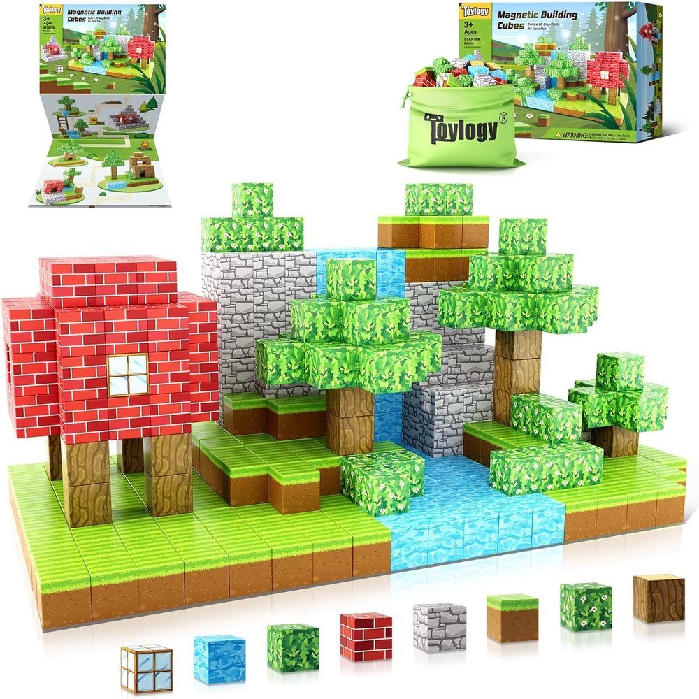 Magnetic Blocks-Build Mine Magnet World, Craft Magnetic Toys for Boys & Girls Age 3-4 4-5 6-8, STEM Montessori Sensory Toys for Toddlers Gifts for 3+ Years Old, 48PCS Fidget 1" Cubes Construction Toy