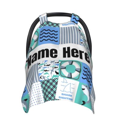 Personalized Baby Car Seat Canopy for Babies with Name, Custom Car Seat Covers for Boys Girls, Infant Opening Minky Nursing Breastfeeding Stroller Cover Carseat Canopies for Newborn (Cute Shark)