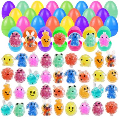 32 Pack Prefilled Easter Eggs with Squishy Toys Inside Bright Colorful Filled Squeeze Toys Great for Easter Basket Stuffers Egg Fillers Party Favors