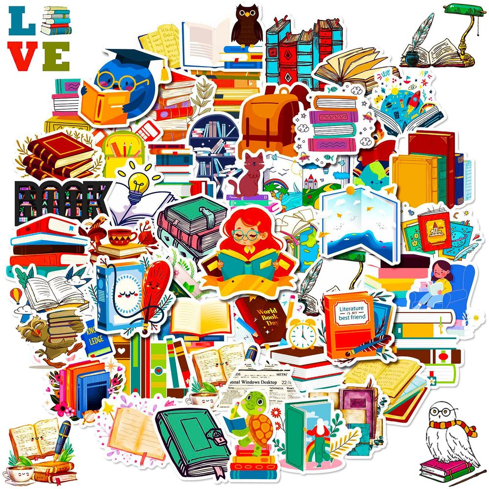100 Pcs Book Stickers Bulk, Reading Sticker for Water Bottles, Library Stickers, Book Accessories for Reading Lovers, Vinyl Waterproof Sticker for Teens Adults Kids Students Teachers