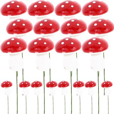20pcs Mushroom Cake Picks, Jungle Theme Cake Decoration Mushroom Cupcake Toppers for Party Birthday Baby Shower Decor