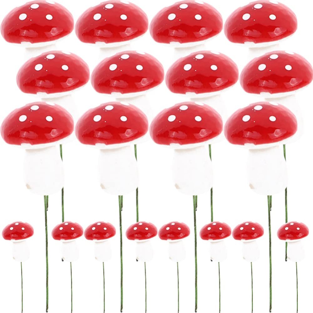 20pcs Mushroom Cake Picks, Jungle Theme Cake Decoration Mushroom Cupcake Toppers for Party Birthday Baby Shower Decor