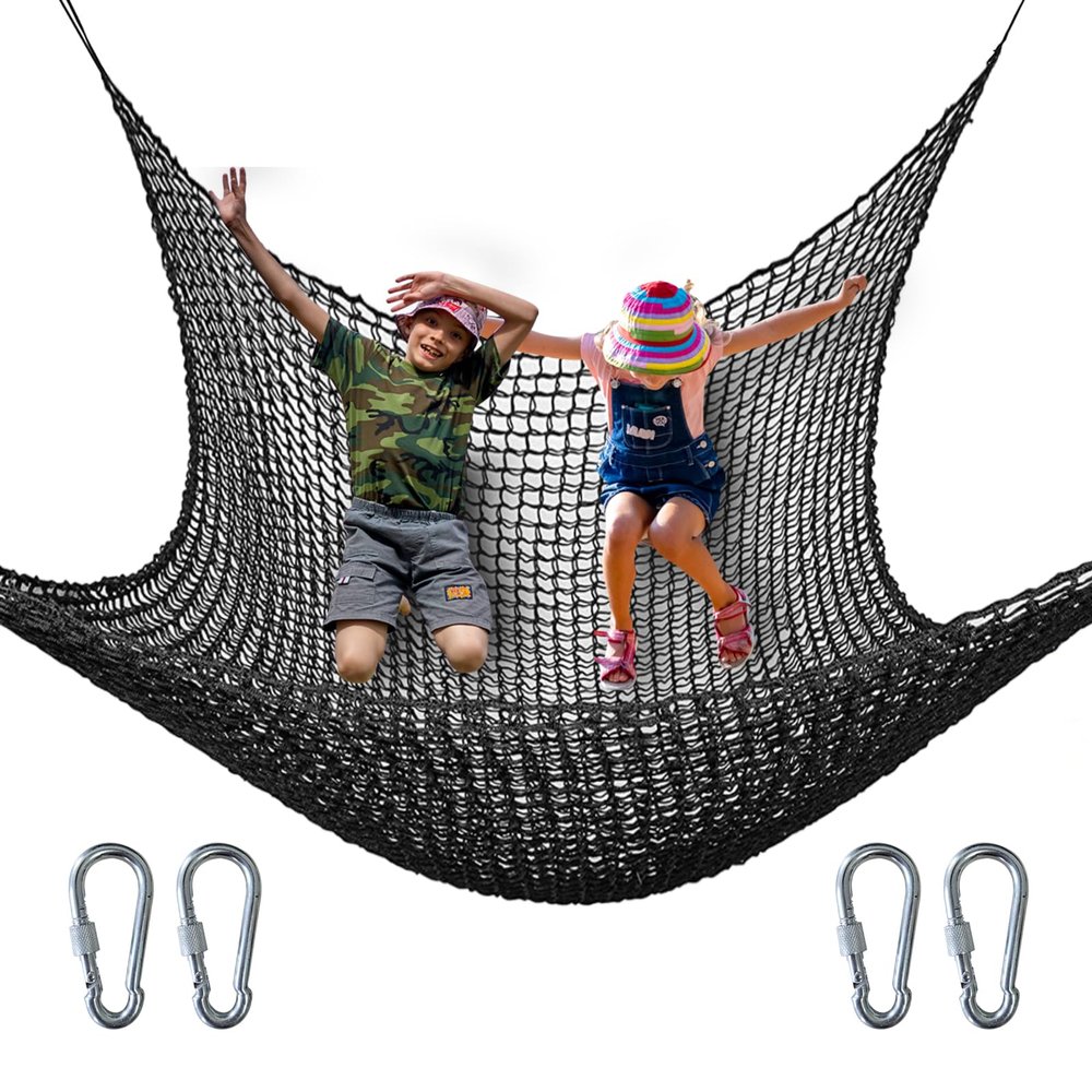 nets Tribe Kids Climbing Cargo Net, 6.5 * 9.8 ft Playground Safety Net, Polyester Double Layers Net Bridge for Inside, Outside, Backyard,Tree House, Obstacle Training, Monkey Bar, Black (6.5 * 9.8)