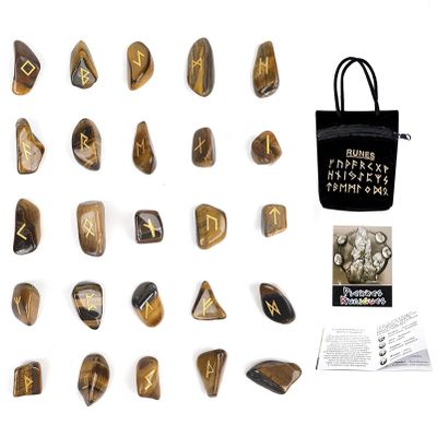 Jamron 25 Pcs Crystal Stone Engraved Rune Set with Velvet Pouch and Guidebook Future Telling Divination Game English Edition SN071173 Brown