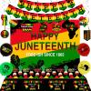Juneteenth Party Decorations, Freedom Day June 19th 1865 Party Supplies - Africa American Independence Decor with Happy Juneteenth Banner Backdrop Table Cover Cake Topper Peace Love Hanging Swirls view 1