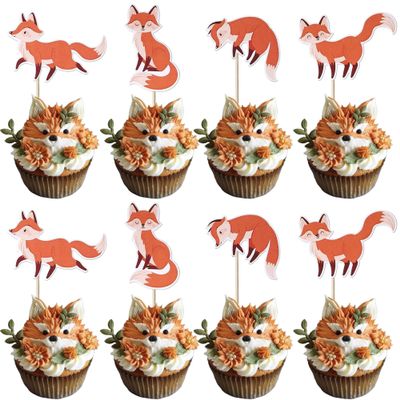 36 Pack Fox Cupcake Toppers Woodland Animal Picks Baby Shower Decorations for Woodland Themed Birthday Party Supplies