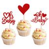 24 Pack Valentine's day Cupcake Toppers Glitter Oh Baby Sweet Heart Love Cupcake Picks for Valentine's Day Baby Shower Kids Birthday Theme Party Cake Decorations Supplies Red view 1