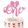 1 Pack Valentine's Day One Cake Topper Glitter Sweet Love 1st Cake Pick 1st Birthday for Valetine's Day Theme Baby Shower Kids 1st Birthday Cake Decoration Party Supplies Pink view 1