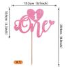 1 Pack Valentine's Day One Cake Topper Glitter Sweet Love 1st Cake Pick 1st Birthday for Valetine's Day Theme Baby Shower Kids 1st Birthday Cake Decoration Party Supplies Pink view 2