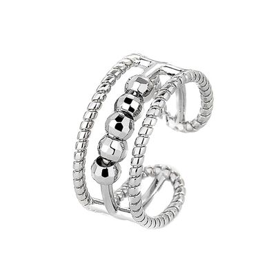 Silver Ring for Women, Adjustable Fidget Rings with Beads for Anxiety Spinner, Rotatable Stress Relief Ring Round Beads for Birthday Valentine's Day Gifts, Type 2