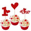 24 Pack Valentine's Day One Cupcake Toppers Glitter Sweet Love 1st Cupcake Picks 1st Birthday Cupcake Decorations for Valetine's Day Theme Baby Shower Kids 1st Birthday Party Supplies Red view 1