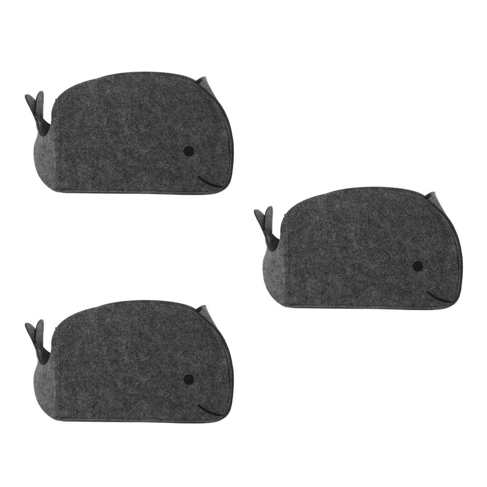 3 Pcs Whale Shaped Felt Storage Baskets for Kids - Foldable Grey Organizers for Toys, Laundry, and Home Decor