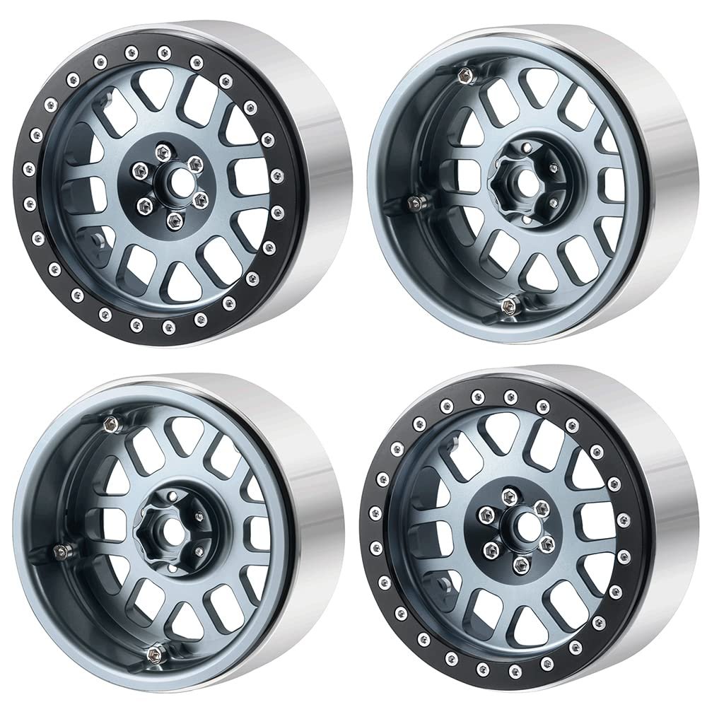 WEFEINO 4PCS 2.6 Beadlock Wheels Rims Hubs for 1/10 Axial RBX10 AXI03005 Wraith 90048 90053 Axial AXI03000 AXI3004 Buggy 2.6 Mud Terrain Tires (Titanium Grey)