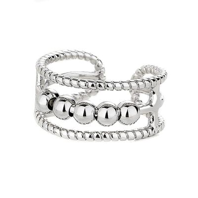 Silver Ring for Women, Adjustable Fidget Rings with Beads for Anxiety Spinner, Rotatable Stress Relief Ring Round Beads for Birthday Valentine's Day Gifts, Type 1