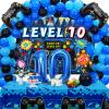 Vlipoeasn 90PCS 10th Birthday Video Game Party Decorations for Boys - Blue 10th Video Game Backdrop, Balloons, Tablecloth, Gamer and 10 Foil Balloons for 10th Birthday Party Supplies view 1
