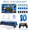 Vlipoeasn 90PCS 10th Birthday Video Game Party Decorations for Boys - Blue 10th Video Game Backdrop, Balloons, Tablecloth, Gamer and 10 Foil Balloons for 10th Birthday Party Supplies view 2
