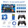 Vlipoeasn 90PCS 13th Birthday Video Game Party Decorations for Boys Set Blue 13th Birthday Supplies -13th Video Game Backdrop, Balloons, Tablecloth, Gamer and 13 Foil Balloons for 13 Years Old view 2