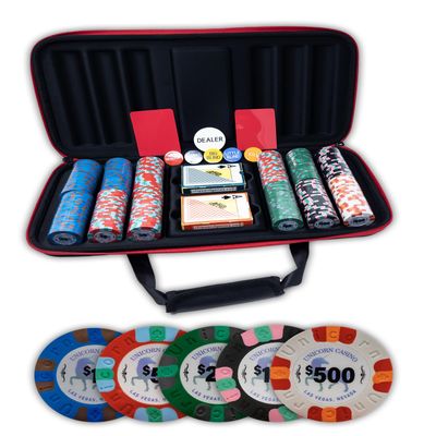 DA VINCI Unicorn All Clay Poker Chip Set with 300 Authentic Casino Weighted 9 gram Chips, Durable Soft Shell Case, 2 Decks of Plastic Playing Cards, Dealer Buttons and 2 Cut Cards