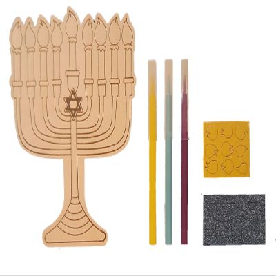 Blue Skies Plus 3D Wood Craft Kit Hanukkah Menorah - Ready to Color 7 x 5 x .75 inches