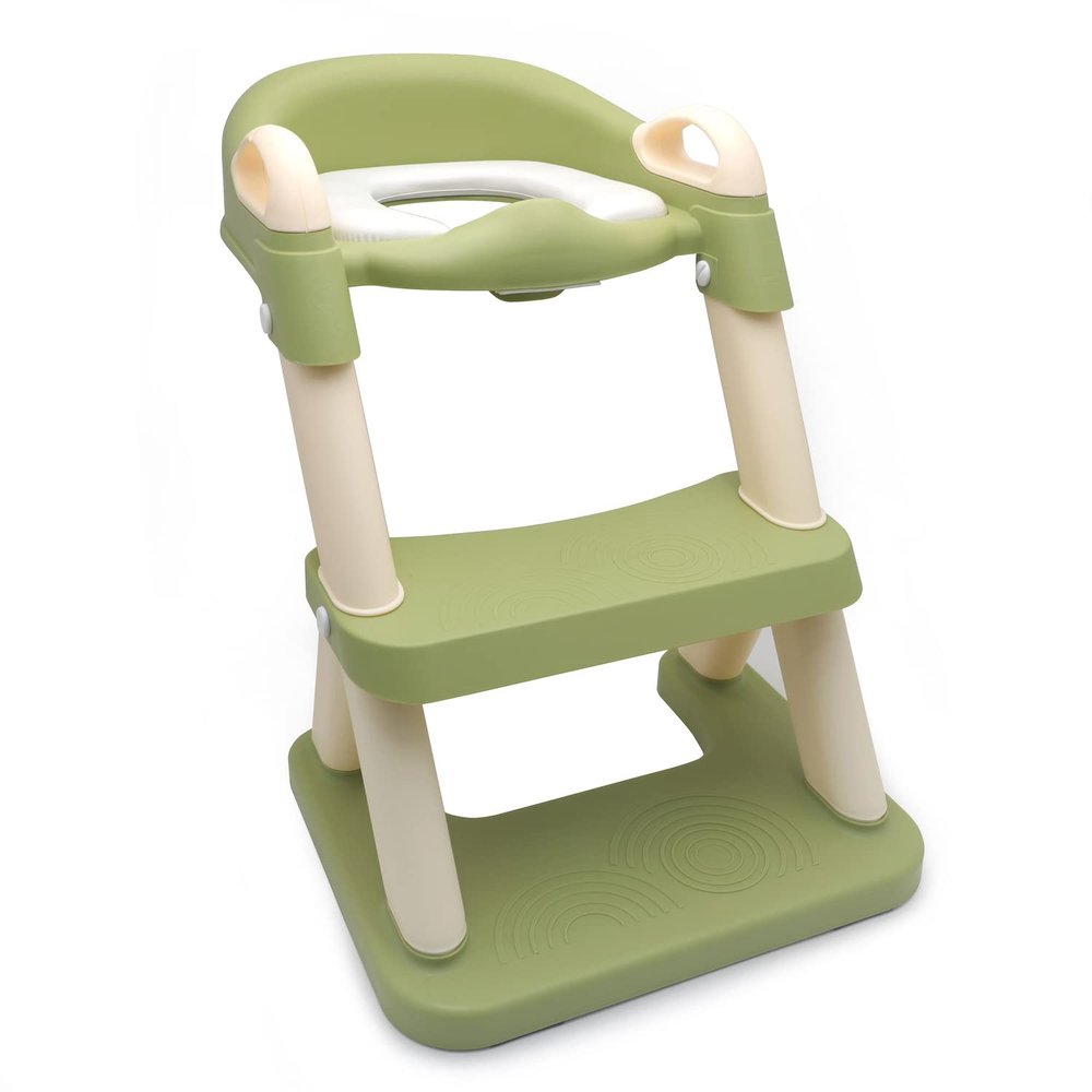 HongK- Green Toddler Potty Training Seat Ladder Wider Step Toilet Chair Infant Kid Bathroom Trainer