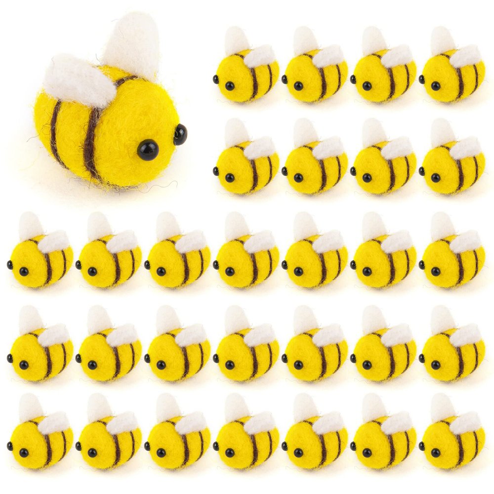 AUEAR, 50 Pack Yellow Wool Felt Mini Bumble Bee Craft Balls for DIY Party Tent Clothing Hat Gift Decoration