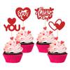24Pcs Happy Valentine's Day Cupcake Toppers Glitter Love Heart I Love You XOXO Cupcake Picks Decorations for Wedding Proposal Engagement Bridal Shower Theme Party Cake Decoration Red view 1