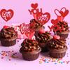 24Pcs Happy Valentine's Day Cupcake Toppers Glitter Love Heart I Love You XOXO Cupcake Picks Decorations for Wedding Proposal Engagement Bridal Shower Theme Party Cake Decoration Red view 4