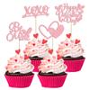 24Pcs Pink Glitter Valentine's Day Cupcake Toppers Pink Glitter Love Heart Be Mine Cupcake Picks Valentine's Day Theme Wedding Engagement Party Cake Decorations Supplies view 1