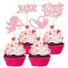 24Pcs Happy Valentine's Day Cupcake Toppers Pink Glitter XOXO Cupid Sweet Love Cupcake Food Picks Valentine's Day Theme Wedding Bridal Shower Birthday Party Cake Decorations Supplies view 1