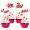 24Pcs Happy Valentine's Day Cupcake Toppers Glitter Love Be Mine XOXO Kiss Me Cupcake Picks Happy Valentine's Day Theme Wedding Bridal Shower Birthday Party Cake Decorations Supplies Red view 1