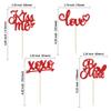24Pcs Happy Valentine's Day Cupcake Toppers Glitter Love Be Mine XOXO Kiss Me Cupcake Picks Happy Valentine's Day Theme Wedding Bridal Shower Birthday Party Cake Decorations Supplies Red view 2