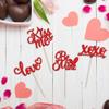 24Pcs Happy Valentine's Day Cupcake Toppers Glitter Love Be Mine XOXO Kiss Me Cupcake Picks Happy Valentine's Day Theme Wedding Bridal Shower Birthday Party Cake Decorations Supplies Red view 3