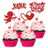 24Pcs Happy Valentine's Day Cupcake Toppers Red Glitter XOXO Cupid Sweet Love Cupcake Food Picks Valentine's Day Theme Wedding Bridal Shower Birthday Party Cake Decorations Supplies view 1