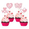 24Pcs Happy Valentine's Day Cupcake Toppers Glitter Love Heart I Love You XOXO Cupcake Picks Decorations for Wedding Proposal Engagement Bridal Shower Theme Party Cake Decoration Pink view 1