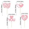 24Pcs Happy Valentine's Day Cupcake Toppers Glitter Love Heart I Love You XOXO Cupcake Picks Decorations for Wedding Proposal Engagement Bridal Shower Theme Party Cake Decoration Pink view 2