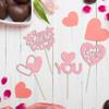 24Pcs Happy Valentine's Day Cupcake Toppers Glitter Love Heart I Love You XOXO Cupcake Picks Decorations for Wedding Proposal Engagement Bridal Shower Theme Party Cake Decoration Pink view 3