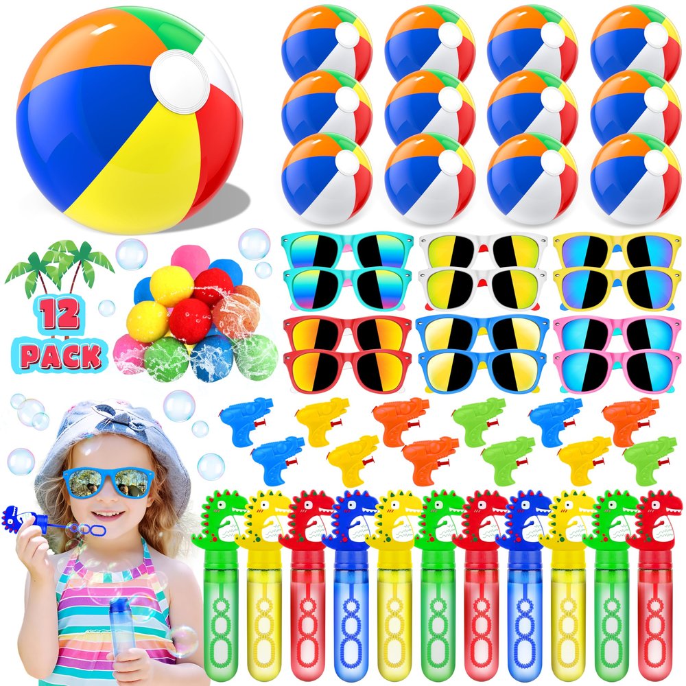 GIFTINBOX Mega Pool Party Beach Favors-60Pcs Bag Stuffers for Kids Bulk, Kids Sunglasses, Bubble Wands, Summer Toys for Party Supplies Birthday, Pool Beach Toys Ages 3 4 5 6 7 8