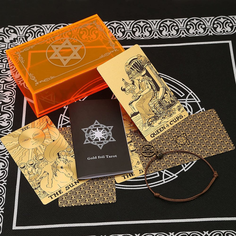 Jayiaine Tarot Cards for Beginners,Oracle Cards Deck with Guidebook Prophecy Waterproof Cards, Fortune Teller Game Set for Family Reunion Expert Reader for Christmas Birthday, Gold