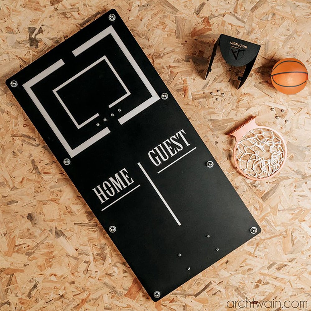 Archtwain Basketball Hoop Life Size Wall Hanging Game Board Black & White