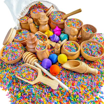 Sensory-N-Stuff - Wooden Tool Set for Sensory Bin (30 Piece), Child-Sized Montessori Sensory Toys for Developing Fine Motor Skills, Smooth Wooden Toys, Bin Scoops and Tools
