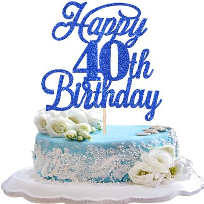 Rsstarxi 1 Pack Happy 40th Birthday Cake Topper Glitter 40 & Fabulous Cheers to 40 Years Old 40th Birthday Cake Pick for Celebrating 40th Birthday Anniversary Party Cake Decorations Supplies Deep Blue
